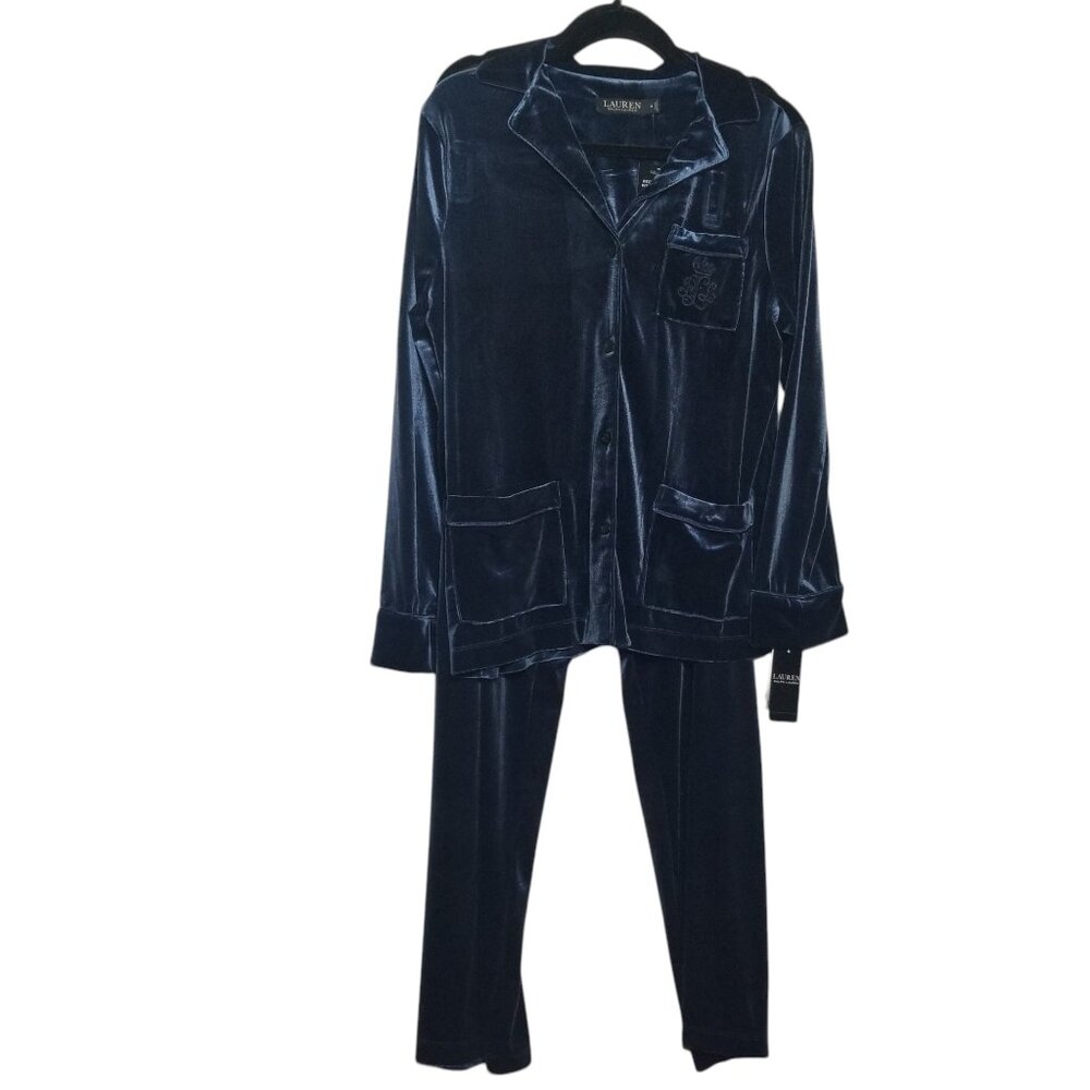 NWT Lauren Ralph Lauren Women's Navy Velvet Sleepwear Sz M